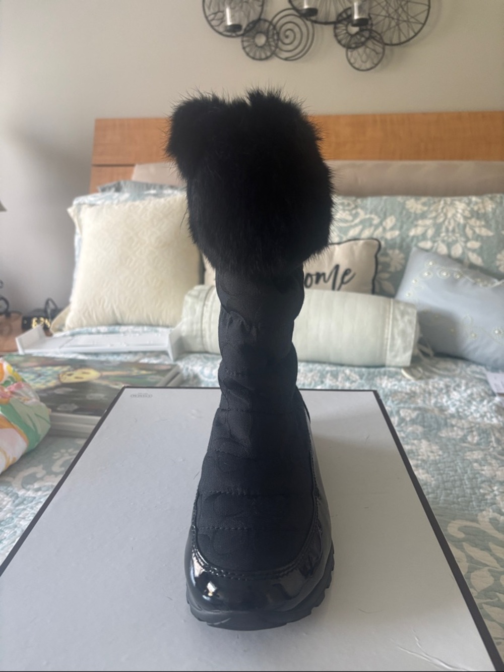 Coach Black Quilted Faux-Fur Trim Winter Boots - Picture 2 of 4
